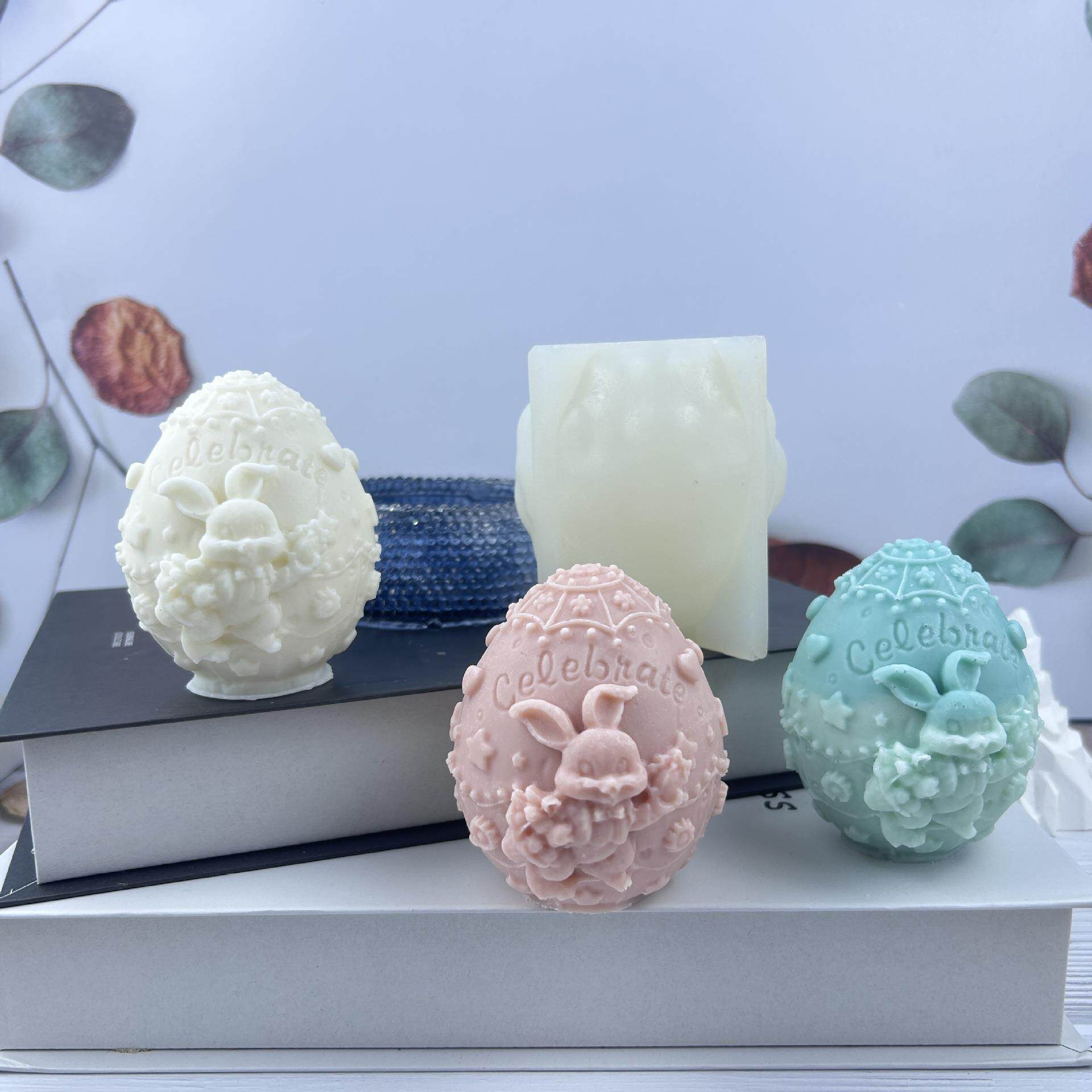 复活节兔子彩蛋硅胶模具香薰蜡烛模手工皂模冰雕模蛋糕模石膏摆件