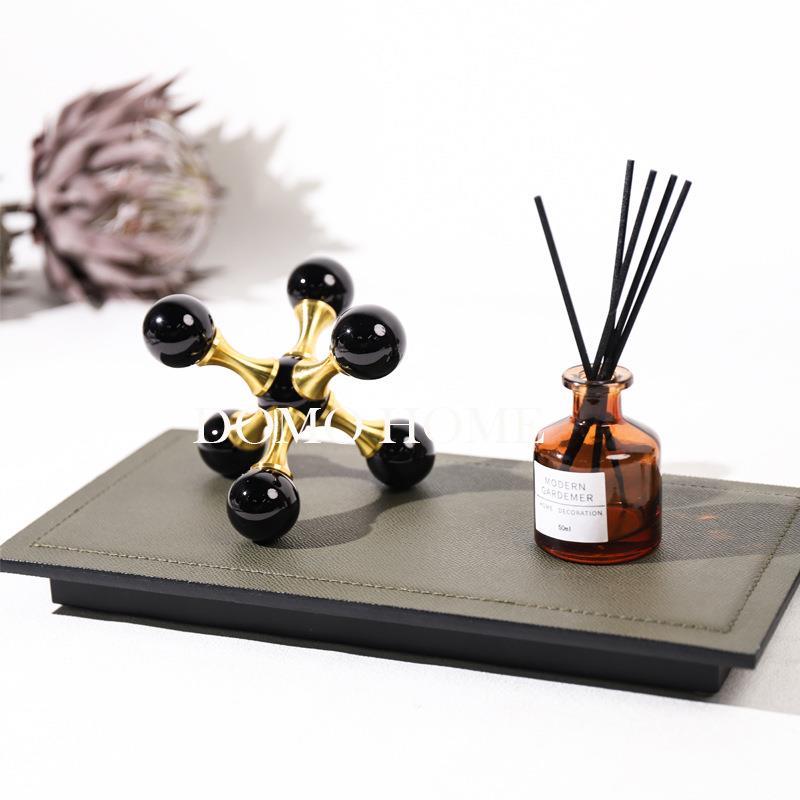 欧式轻奢皮革托盘高级香托样板房家居卧室软装搭配套装收纳盘装饰