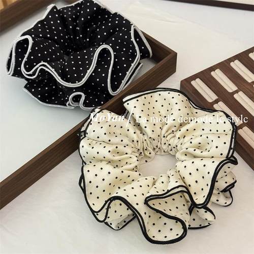 韩版小蛮腰黑白波点大肠发圈四层扎头绳高级感百搭头花低马尾发绳