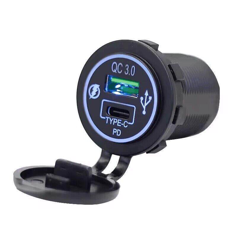 防水车载充电器改装快充TYPE-C接口智能手机QC3.0+PD3.0转换插头