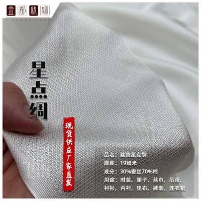 19姆米丝棉星点绸 真丝交织面料 素色梭织丝棉布料现货