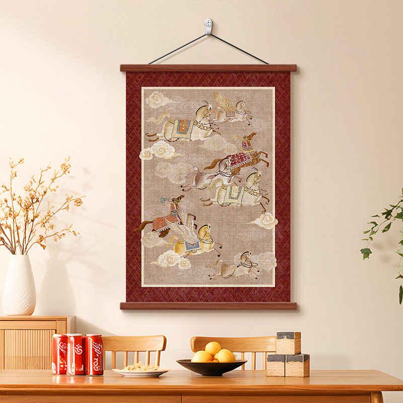 中式春旬玄关装饰画客厅沙发卧室入户正对门中古风挂画马年新年,家居饰品,现代装饰画,淘宝优惠券,粉丝福利购,淘宝优惠卷