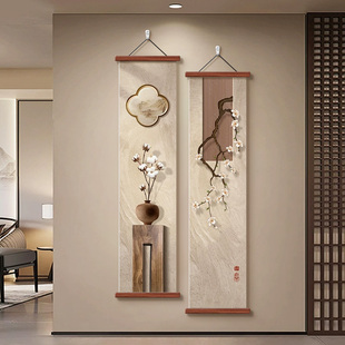 墙壁画 饰画侘寂风走廊尽头挂画客厅竖版 新中式 花香四溢入户玄关装