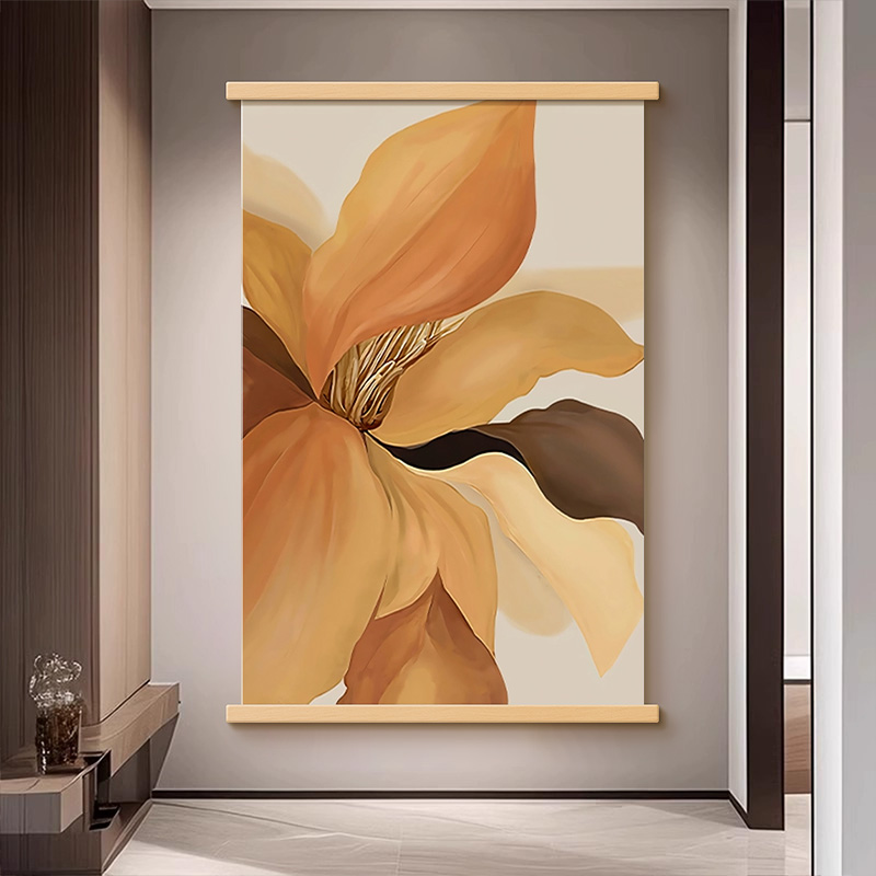 现代简约牡丹花装饰画玄关入户门客厅挂画花卉走廊过道墙壁卷轴画图片