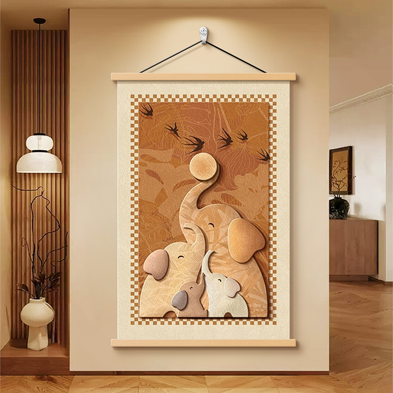 中古风吉象如意玄关挂画