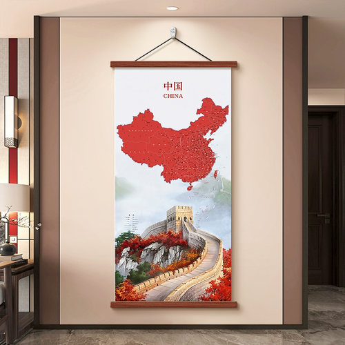 现代简约中国地图玄关挂画