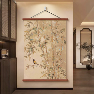 宋代美学竹报平安壁画油画竹子客厅肌理画复古装饰画中古玄关挂画