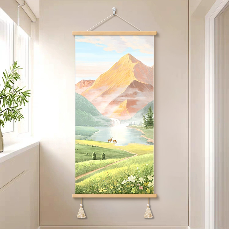 日照金山入户玄关装饰画治愈风景山水画高级感仿油画走廊过道挂画图片