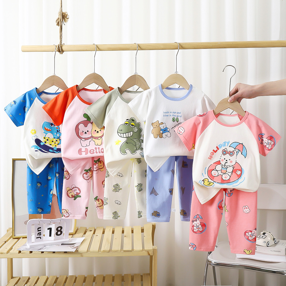 儿童短袖套装纯棉夏季宝宝t恤男童家居服衣服女童睡衣夏装童装A类
