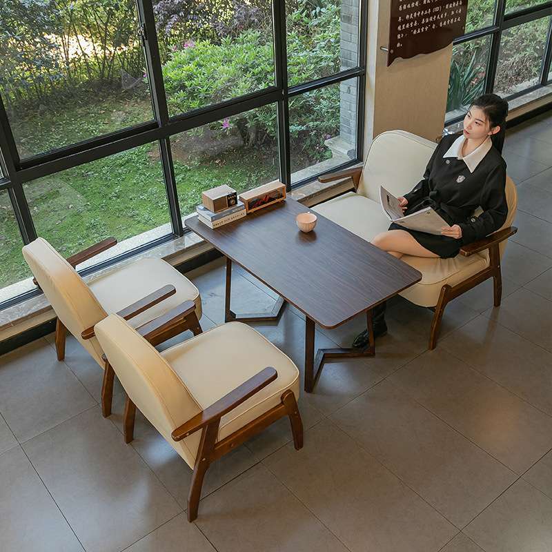 奶茶店桌椅组合甜品咖啡厅书吧简约休闲区双人洽谈个性卡座皮沙发