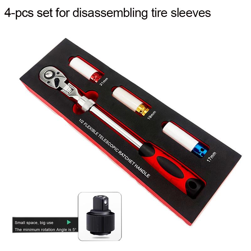 跨境爆款 4件套1/2英寸伸缩棘轮扳手套装 轮胎保护套筒 17-19-21m