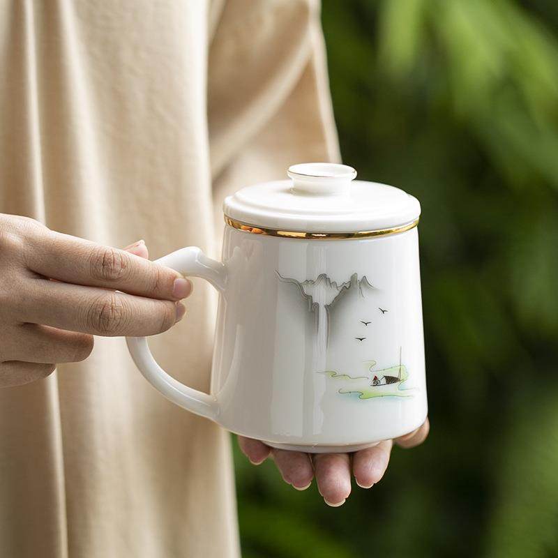 羊脂玉茶杯陶瓷茶水分离杯办公室带盖过滤泡茶马克杯家用喝茶杯子,电子元器件市场,其它元器件,淘宝优惠券,粉丝福利购,淘宝优惠卷