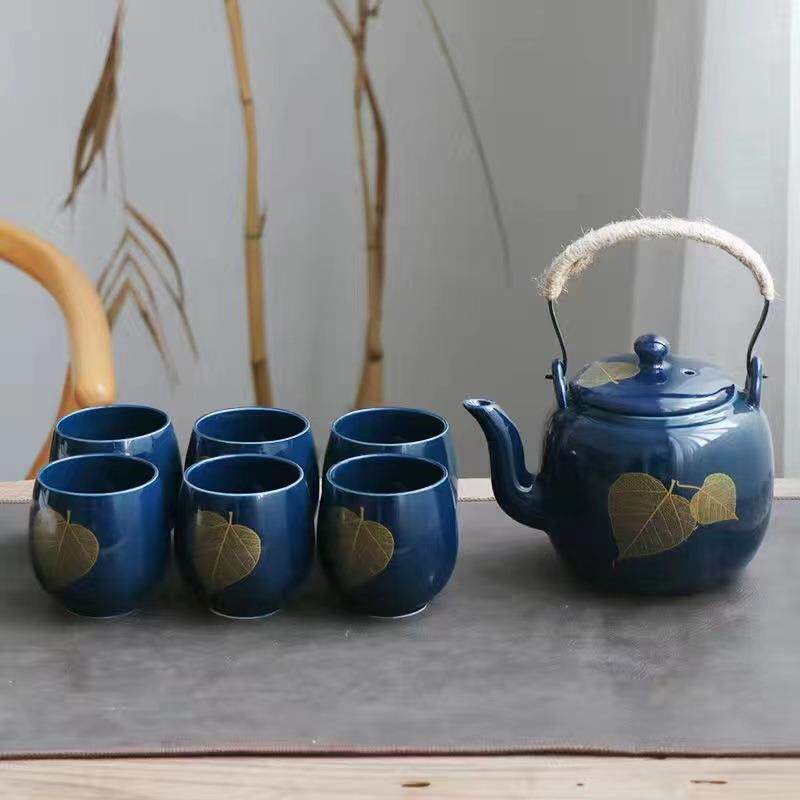 黑釉大容量茶具套装简约日式陶瓷提梁壶茶杯整套家用办公送礼