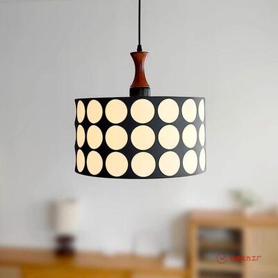 中古法式卧室客厅波点吊灯 南洋风复古黑白格子餐厅岛台实木吊灯