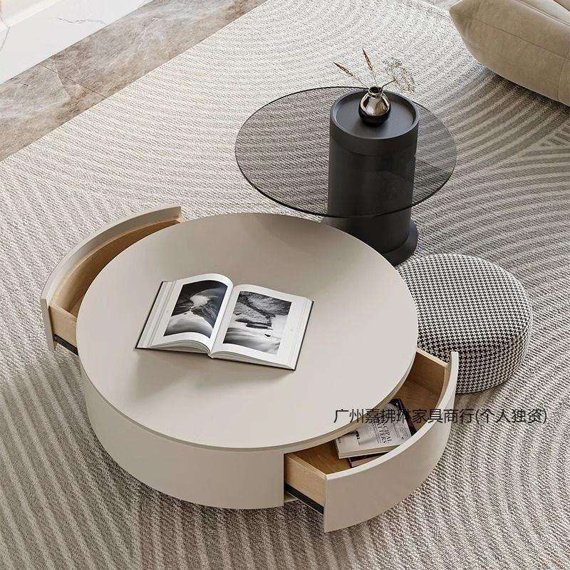 感奶油设计师白色茶几桌客厅家用岩板轻奢高级圆形小户型现代简约