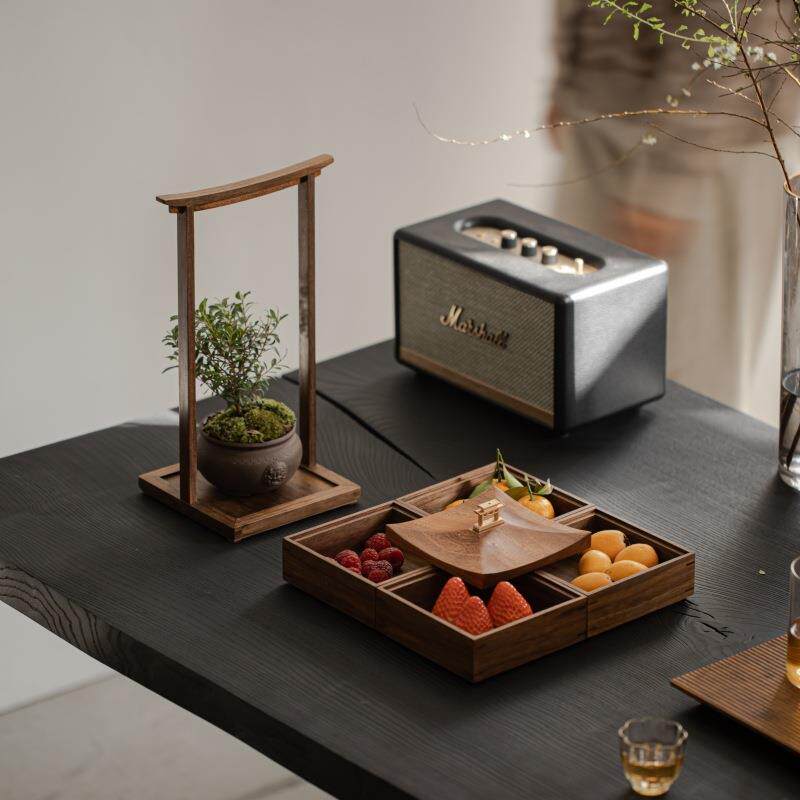 北美黑胡桃木坚果盘户外糕点收纳盒便携式食盒茶盒轻奢手提盒茶盒