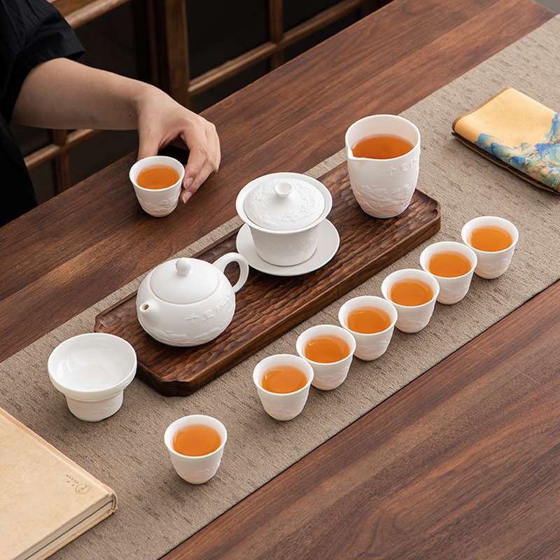 德化白瓷茶具羊脂玉套装功夫家用办公室陶瓷整套客厅茶壶小套泡茶