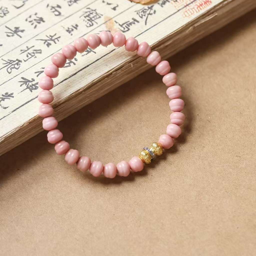 小红书粉玉龙脊菩提单圈手串日系浪漫樱花粉女款念珠手链厂家