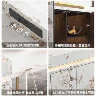 家用中岛台轻奢现代多功能储物料理台岛台一体可伸缩岩板餐桌