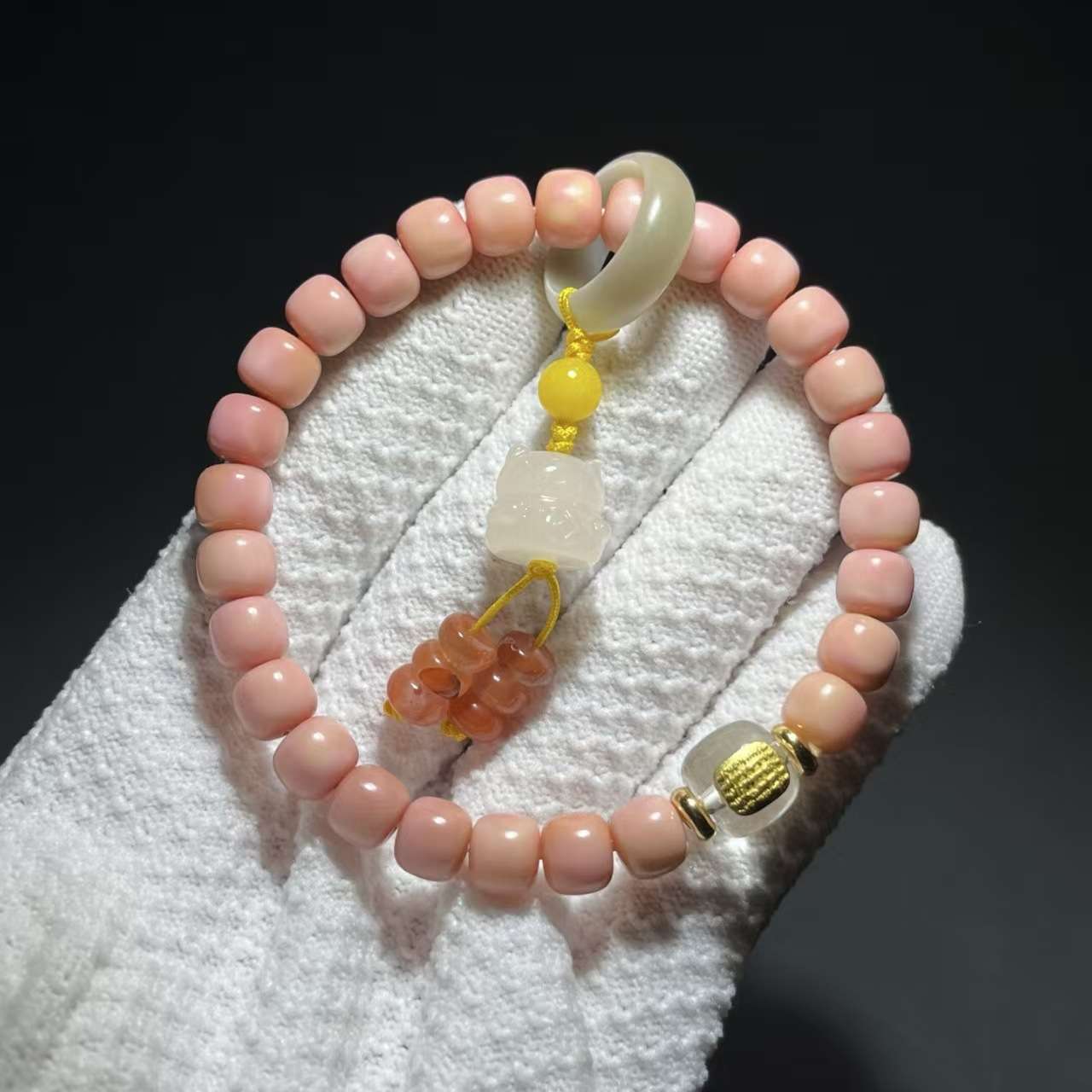 皮粉色龙脊菩提手串原生态菩提粉樱招财单圈手串女生手链