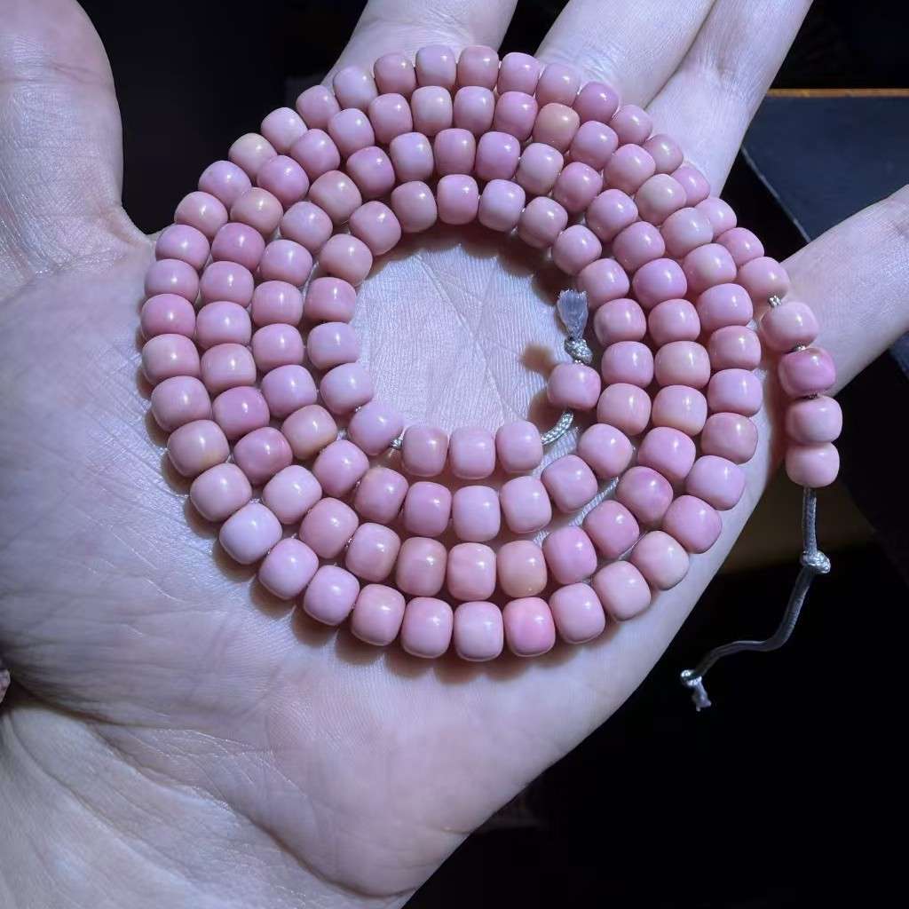 粉晕老型桶珠龙脊菩提手串素珠长条解压文玩佛珠手持女款