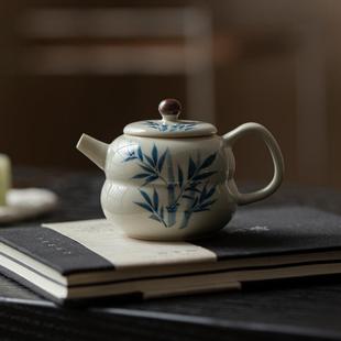 竹子泡茶器带过滤单壶家用功夫茶具陶瓷小茶壶 手绘釉下彩茶壶中式