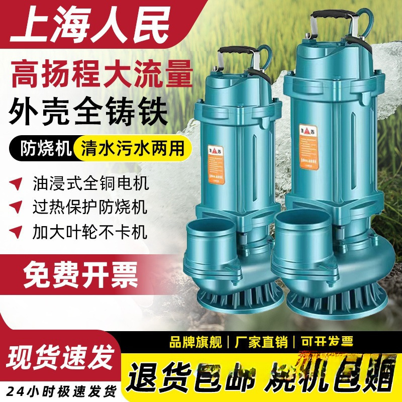 上海人民铁壳潜水泵3寸4寸清水泵220V农用灌溉高扬程排污泵抽水机
