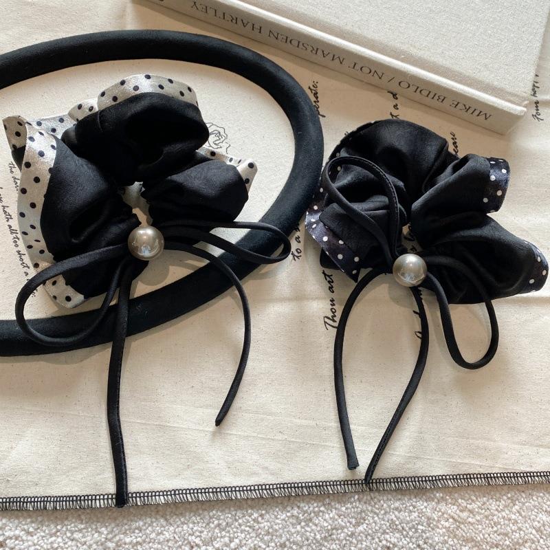 韩国复古高级感蝴蝶结珍珠波点发圈气质飘带大肠圈扎马尾头绳皮筋