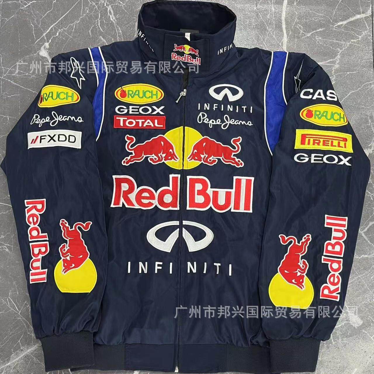 F1刺绣赛车服跨境爆款红牛骑行服美式机车服宝蓝色现货长袖棉服