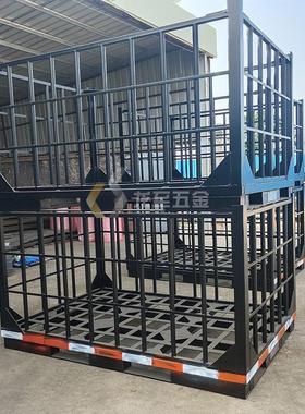 黑色箱重型铁周转钢料箱轮胎堆垛货架箱工厂框用铁周DYA转优惠供