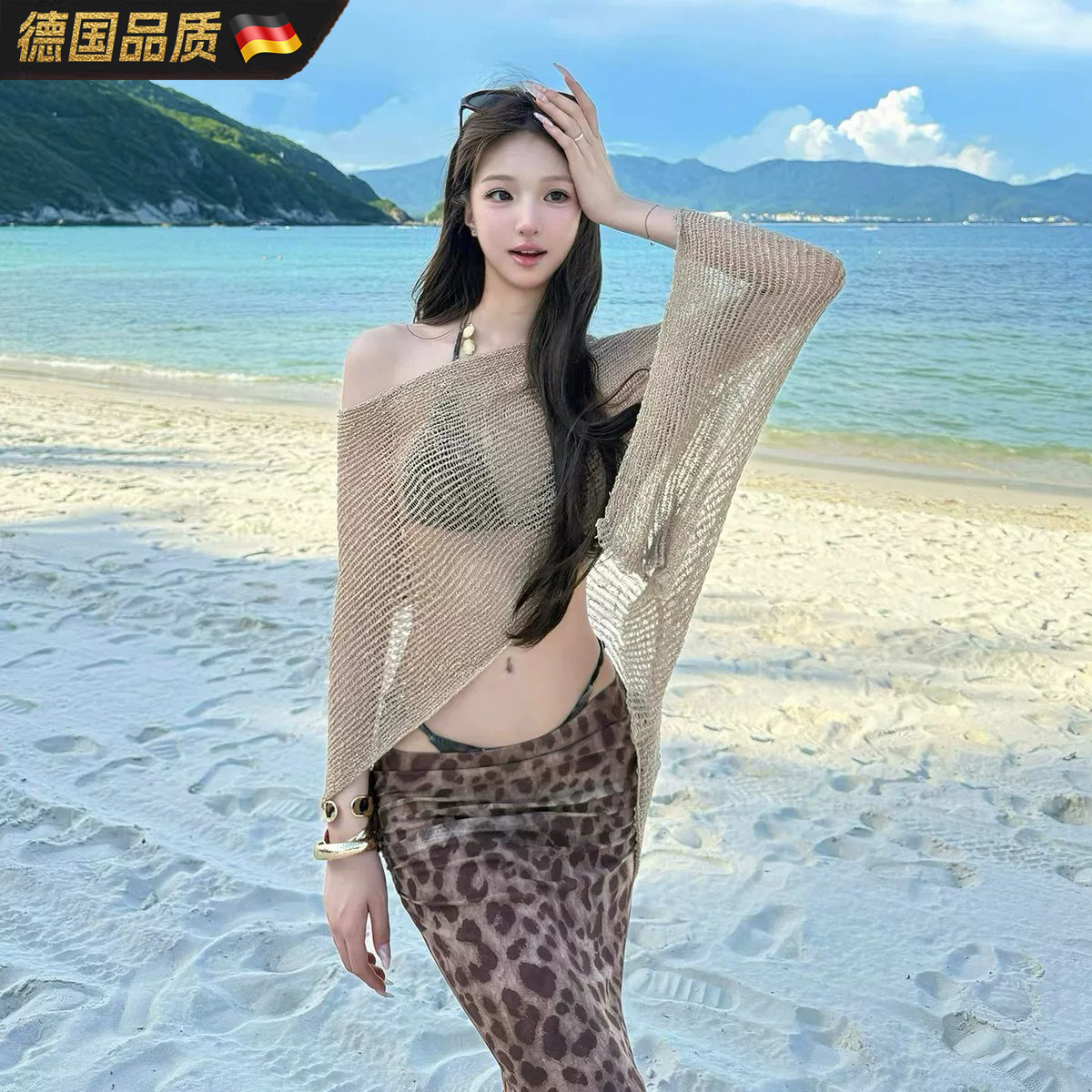 小众高级比基尼三件套镂空罩衫女