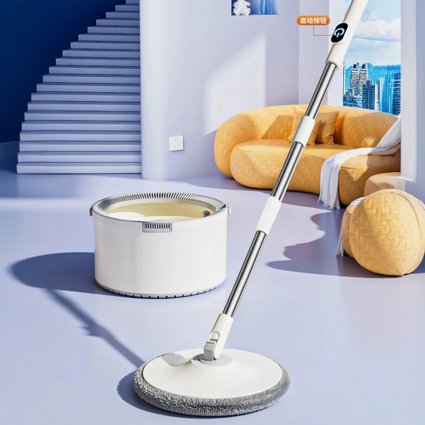 麟净司拖把新款电动净污旋转拖把家用可折叠免手洗懒人地拖神器