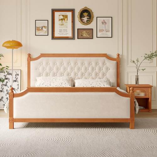 美式实木床主卧简约床铺双人床1米8大床卧室家具法式复古床婚床