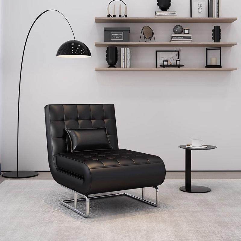 家用单人折叠休闲椅坐卧两用沙发床黑色沙发椅阳台躺椅复古奶油风