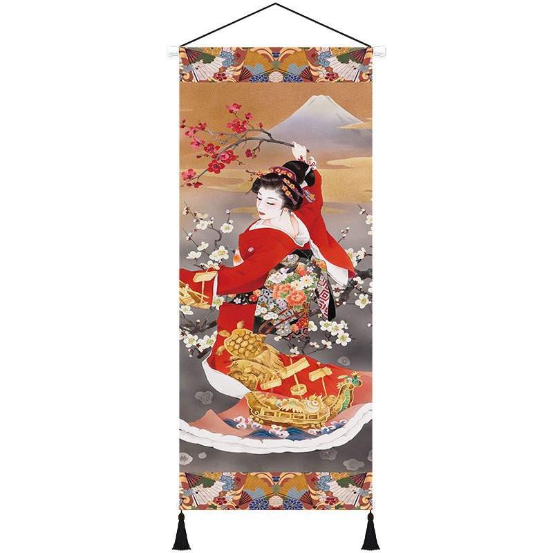 日式浮世绘仕女图挂画和风店铺玄关背景布艺画卧室床头墙壁装饰画图片