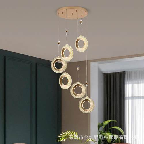 北欧吊灯美法式轻奢后现代简约创意圆环水滴复式住宅楼梯跃层灯具