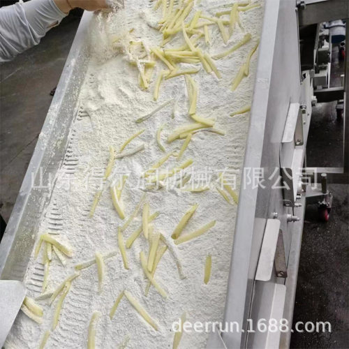 速冻薯条裹粉机滚筒上粉机外置振动过滤粉渣循环使用来厂试机