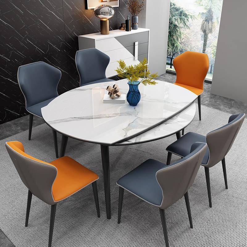 实木岩板多功能餐桌椅组合餐厅方圆两用可伸缩折叠圆形饭桌方形桌