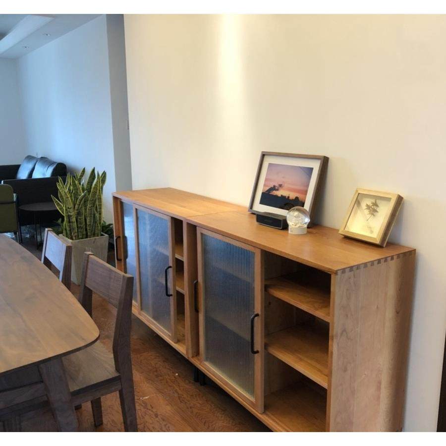 北欧实木餐边柜简约矮柜现代客厅创意收纳储物柜玻璃移门厨房碗柜