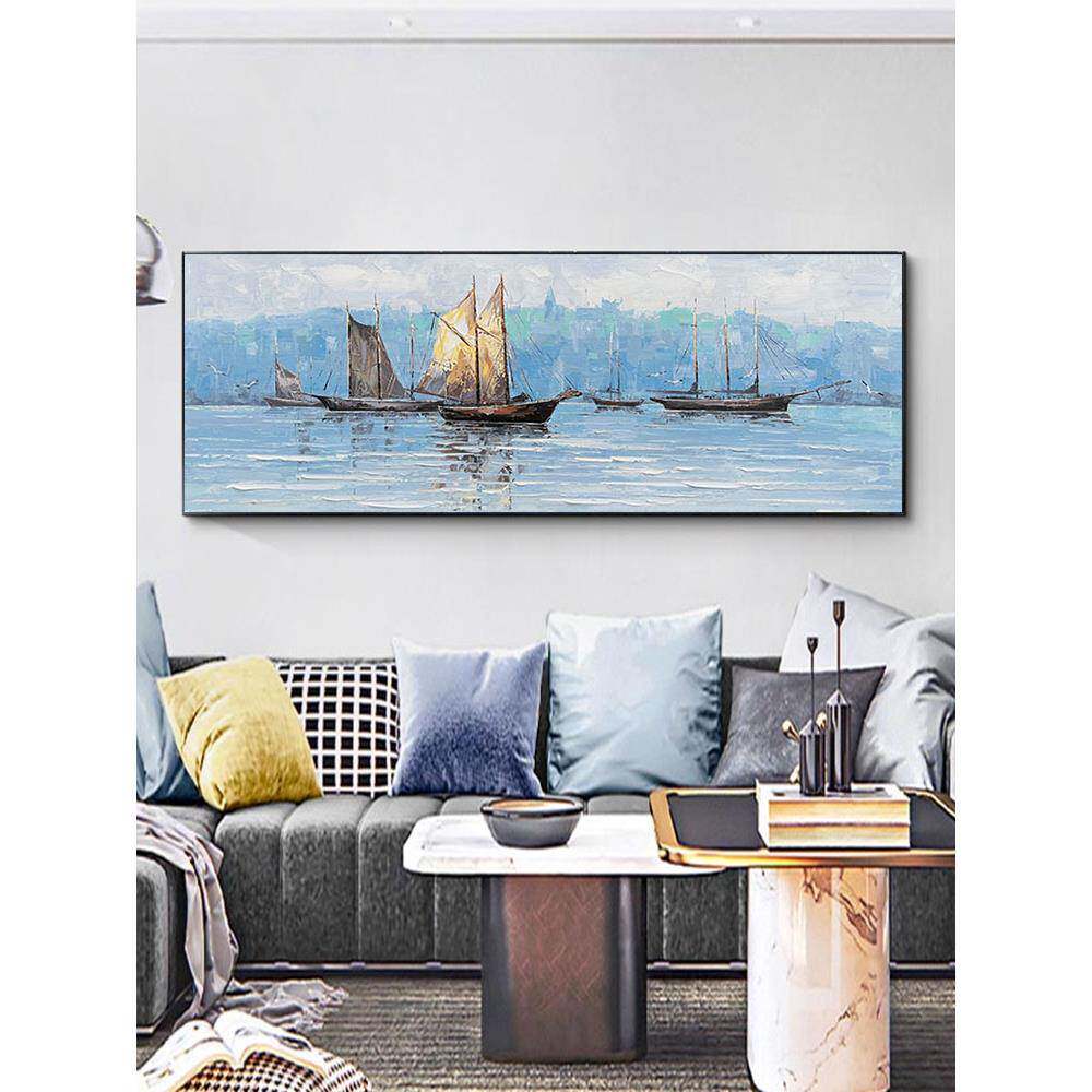 大芬村客厅装饰油画沙发背景纯手绘立体肌理画一帆风顺艺术画