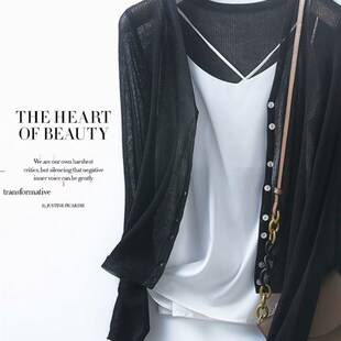 两用披肩空I调衫 女夏季 百搭通勤空气针织外 薄款 真丝亚麻防晒开衫