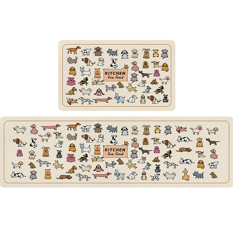 厨房垫防油污吸水免洗可擦皮革地毯卡通狗狗pvcT耐脏垫家用防滑垫