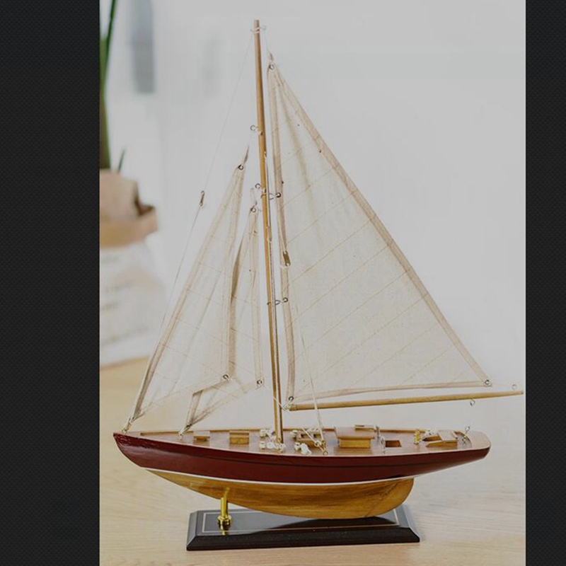 实木帆船模型儿童智力简单拼装单杆美式欧L式玄关装饰品一帆风顺