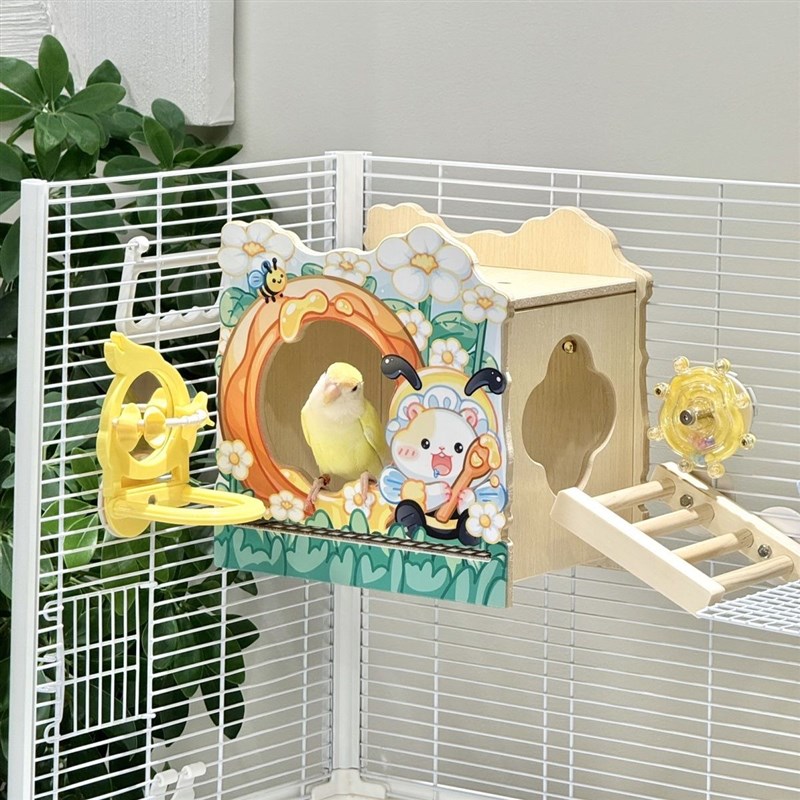 刺星球鹦鹉木屋蜜罐乐园r保暖杨木窝鸟窝可抽拉底网保温鸟巢鹦鹉