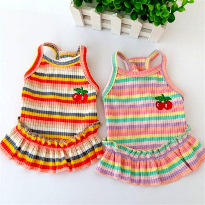 彩条樱桃裙子 狗衣服泰迪比熊博美E贵宾裙子公主春夏装猫咪宠物