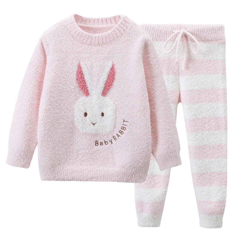 软绵绵儿童珊瑚绒k睡衣女童家居服套装宝宝法兰绒半边绒亲子装秋