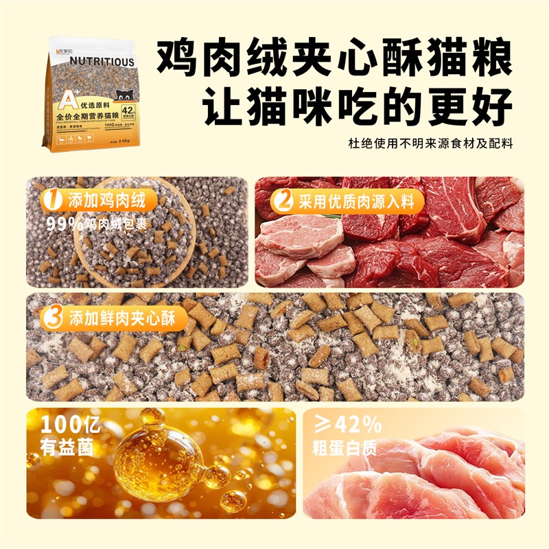 夹心猫粮20斤实惠装成猫幼猫全价E冻干增肥发腮营养鲜肉乳鸽g