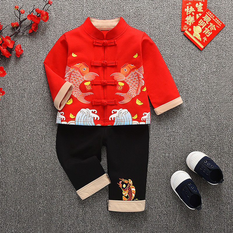 男宝宝婴儿2一1两m周岁宴礼服生日衣服男童套装男孩春秋款分体唐