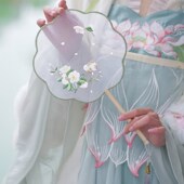 手工古风c汉服刺绣团扇中国风旗袍扇子舞蹈专用跳舞圆扇夏天女扇