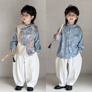 男童汉服马甲国风新中式儿t童唐装套装春夏季宝宝生日礼服帅气演